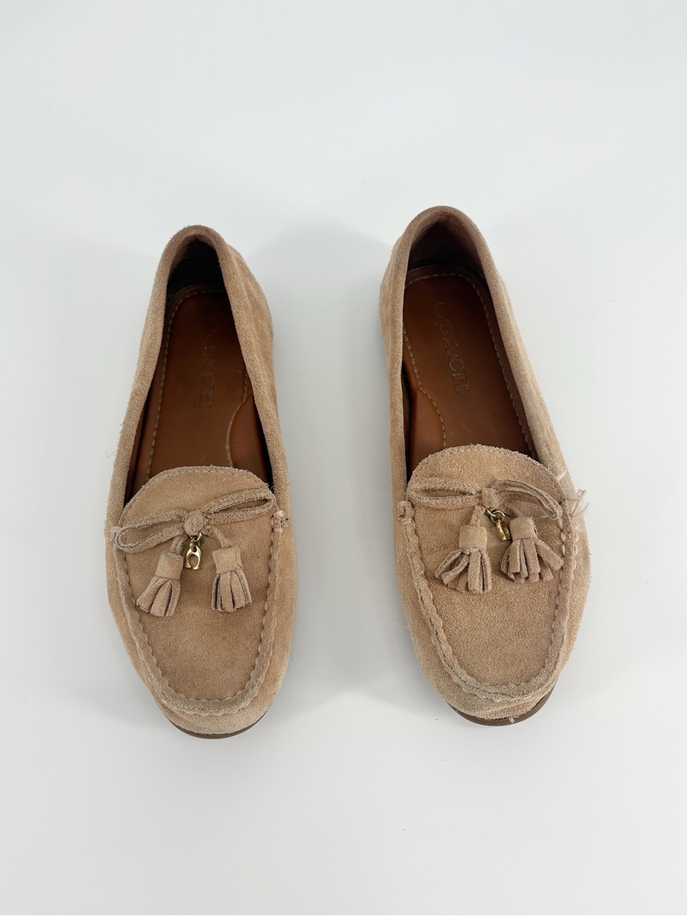 Coach Beige Suede Tassel Driving Loafers - Women's